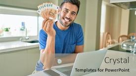  Presentation with euro - Cool new slides with young-handsome-man-smiling-happy backdrop and a light gray colored foreground
