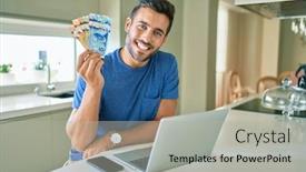  Presentation with canadian - Presentation theme having young-handsome-man-smiling-happy background and a light gray colored foreground