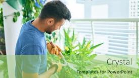  Presentation with caring - PPT layouts with young-handsome-man-smiling-happy background and a mint green colored foreground