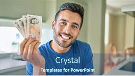  Presentation with college education happy smiling - Slide deck having young-handsome-man-smiling-happy background and a ocean colored foreground