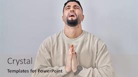  Presentation with praying hands - PPT theme having young-handsome-man-standing-over background and a  colored foreground