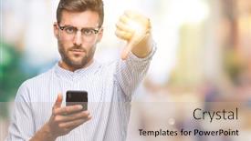  Presentation with young man and a woman - PPT layouts featuring young-handsome-man-texting-using background and a soft green colored foreground