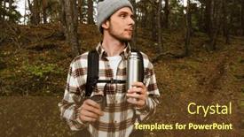  Presentation with hot tea - PPT theme having young-handsome-man-tourist background and a tawny brown colored foreground