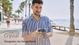  Presentation with sea - Slides having young-handsome-man-using-dslr background and a mint green colored foreground