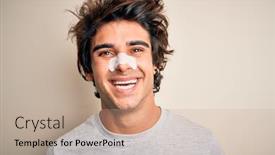  Presentation with nose - Audience pleasing PPT layouts consisting of young-handsome-man-using-nose backdrop and a coral colored foreground