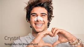  Presentation with love heart - PPT theme with young-handsome-man-using-nose background and a coral colored foreground