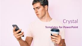 Presentation with smartphone - Presentation theme having young-handsome-man-using-smartphone background and a sky blue colored foreground