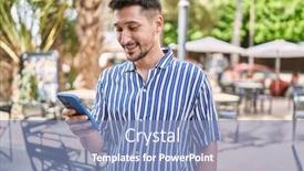  Presentation with smartphone - Presentation theme consisting of young-handsome-man-using-smartphone background and a teal colored foreground