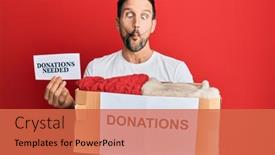  Presentation with paper making - Beautiful slide set featuring young-handsome-man-volunteer-holding backdrop and a red colored foreground