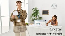  Presentation with voting - Presentation enhanced with young-handsome-man-voting-putting background and a lemonade colored foreground