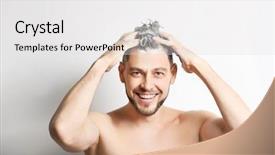  Presentation with young man and a woman - Theme featuring young handsome man washing hair background and a light gray colored foreground