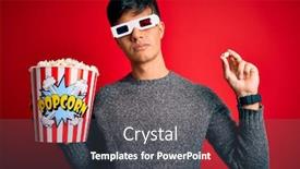  Presentation with red movie - PPT layouts enhanced with young-handsome-man-watching-movie background and a dark gray colored foreground