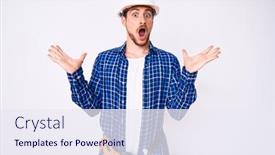  Presentation with handyman - Presentation design with young-handsome-man-weaing-handyman background and a sky blue colored foreground