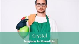  Presentation with sprayer - Beautiful theme featuring young-handsome-man-wearing-apron backdrop and a teal colored foreground