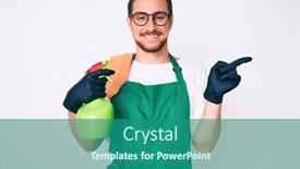  Presentation with sprayer - Slide deck enhanced with young-handsome-man-wearing-apron background and a ocean colored foreground