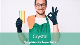  Presentation with apron - Amazing PPT theme having young-handsome-man-wearing-apron backdrop and a teal colored foreground