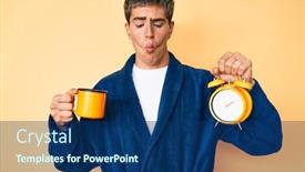  Presentation with clock face - Cool new PPT theme with young-handsome-man-wearing-bathrobe backdrop and a ocean colored foreground