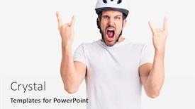  Presentation with rock star - Theme enhanced with young-handsome-man-wearing-bike background and a sky blue colored foreground