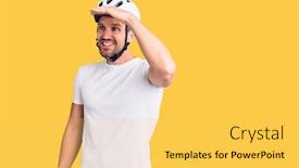  Presentation with far away - Slides enhanced with young-handsome-man-wearing-bike background and a yellow colored foreground