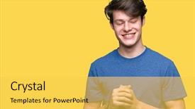  Presentation with more stone cross all things work together - PPT theme consisting of young handsome man wearing blue background and a  colored foreground