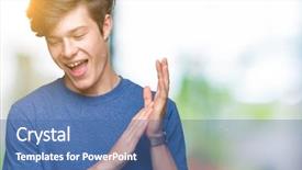  Presentation with award certificate blue - Cool new slide deck with young handsome man wearing blue backdrop and a  colored foreground