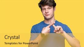  Presentation with blue - Slide set with young handsome man wearing blue background and a  colored foreground