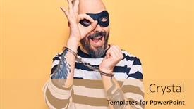  Presentation with hand handcuffs - PPT layouts having young-handsome-man-wearing-burglar background and a yellow colored foreground