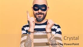  Presentation with face mask - Colorful PPT theme enhanced with young-handsome-man-wearing-burglar backdrop and a yellow colored foreground
