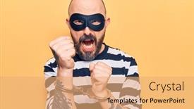  Presentation with hand handcuffs - Presentation design with young-handsome-man-wearing-burglar background and a coral colored foreground