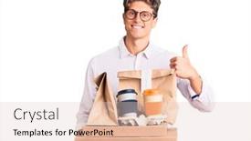  Presentation with food delivery - Slides with young-handsome-man-wearing-business background and a lemonade colored foreground