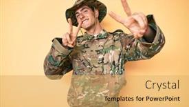  Presentation with army - Amazing slide deck having young-handsome-man-wearing-camouflage backdrop and a yellow colored foreground