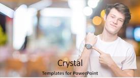  Presentation with one young man exercising handball - PPT theme consisting of young handsome man wearing casual background and a  colored foreground