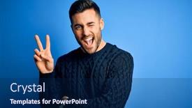  Presentation with casual young people - PPT layouts enhanced with young-handsome-man-wearing-casual background and a navy blue colored foreground