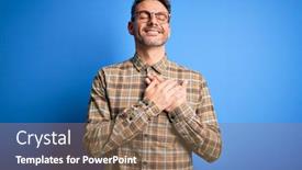  Presentation with blue eyes - Slide set having young-handsome-man-wearing-casual background and a coral colored foreground