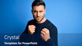  Presentation with fight - Slide set consisting of young-handsome-man-wearing-casual background and a navy blue colored foreground