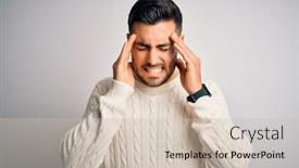  Presentation with migraine - Colorful slide set enhanced with young-handsome-man-wearing-casual backdrop and a soft green colored foreground