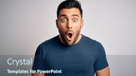  Presentation with fear - PPT theme enhanced with young-handsome-man-wearing-casual background and a ocean colored foreground