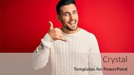  Presentation with red telephone - Slide deck featuring young-handsome-man-wearing-casual background and a lemonade colored foreground