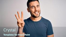  Presentation with young man on the phone - Colorful PPT theme enhanced with young-handsome-man-wearing-casual backdrop and a ocean colored foreground