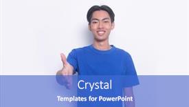  Presentation with blue handshake - PPT theme enhanced with young-handsome-man-wearing-casual background and a cobalt blue colored foreground