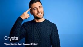  Presentation with pencils blue one yellow - Colorful slide set enhanced with young-handsome-man-wearing-casual backdrop and a navy blue colored foreground