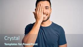  Presentation with emotion - Slide set having young-handsome-man-wearing-casual background and a ocean colored foreground