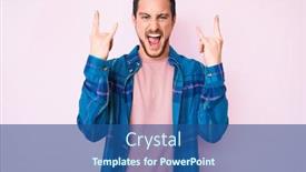  Presentation with rock star - Audience pleasing presentation design consisting of young-handsome-man-wearing-casual backdrop and a ocean colored foreground