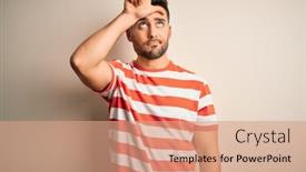  Presentation with casual young people - Presentation design consisting of young-handsome-man-wearing-casual background and a coral colored foreground