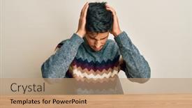  Presentation with migraine - Cool new PPT layouts with young-handsome-man-wearing-casual backdrop and a coral colored foreground