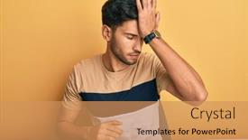  Presentation with casual young people - Beautiful slide deck featuring young-handsome-man-wearing-casual backdrop and a coral colored foreground