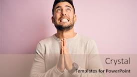  Presentation with praying hands - Slide deck consisting of young-handsome-man-wearing-casual background and a coral colored foreground