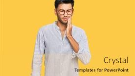 Presentation with glasses - Presentation theme enhanced with young-handsome-man-wearing-casual background and a yellow colored foreground