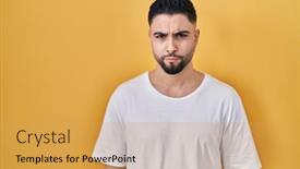  Presentation with upset - PPT layouts having young-handsome-man-wearing-casual background and a  colored foreground