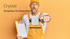  Presentation with courier - Colorful slide set enhanced with young-handsome-man-wearing-courier backdrop and a yellow colored foreground